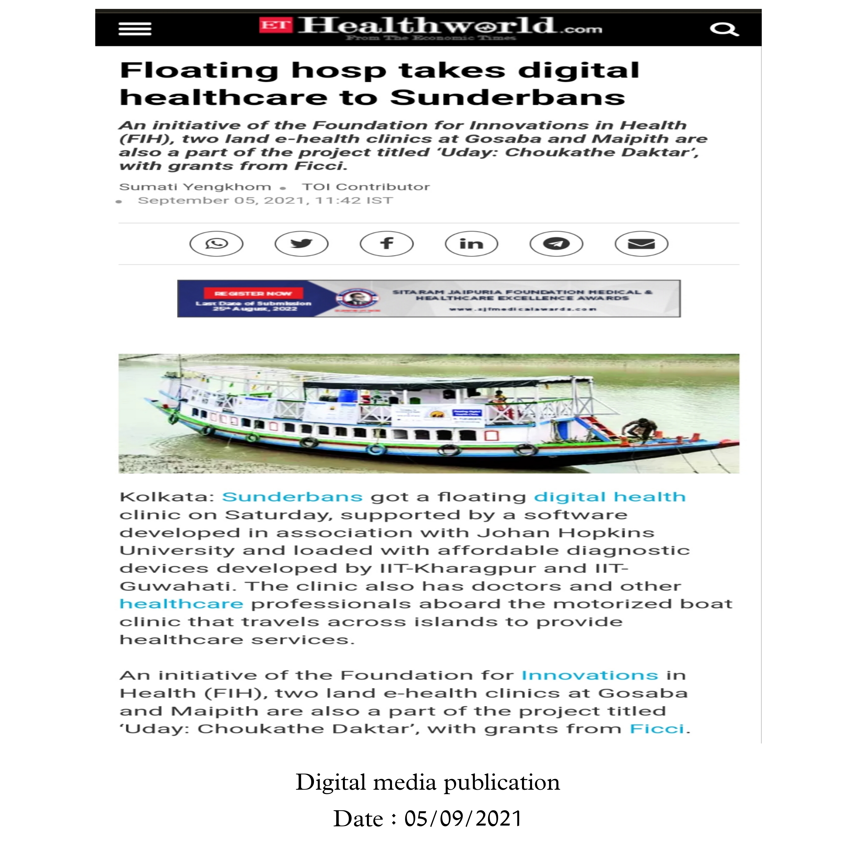 ET Healthworld – Floating Hospital takes digital healthcare to Sunderbans